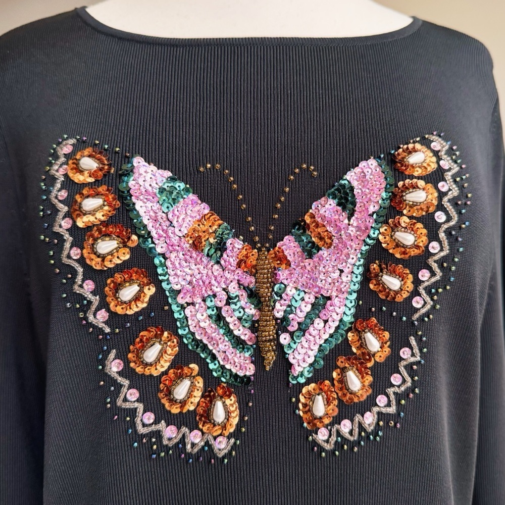 LUCIA BURNS Vintage Sequin Butterfly Top – Size L - Picture 2 of 8